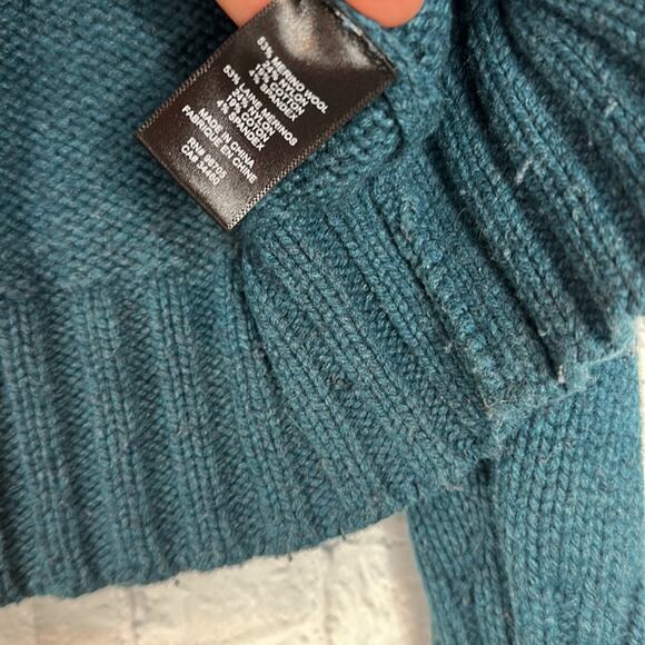 REBECCA TAYLOR Wool Blend Mockneck Cable Knit Sweater Blue* - Picture 5 of 6